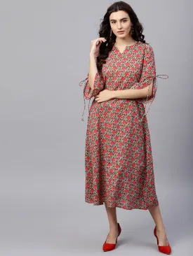 Floral Multi Printed A-Line Kurta With Keyhole Neck And 3/4 Sleeves