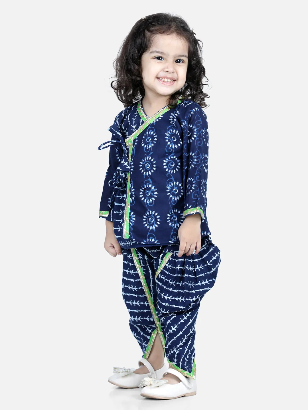 Front Open Pure Cotton Angrakha Top with Harem pant Co Ords Indo Western Clothing Sets- Indigo