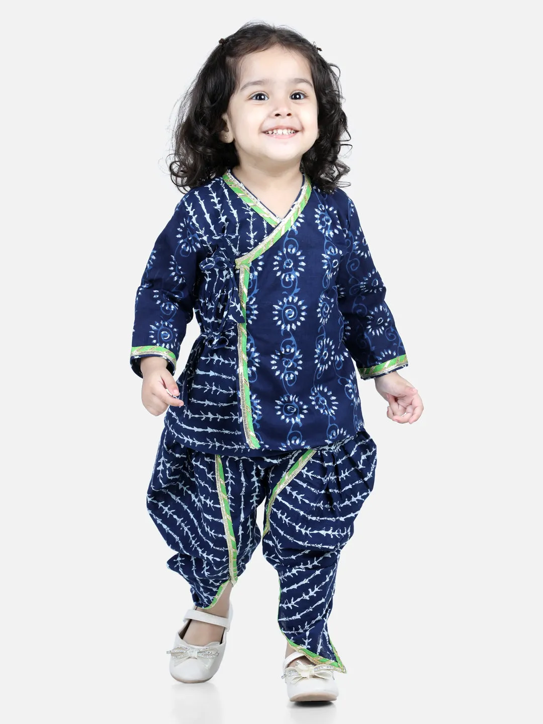 Front Open Pure Cotton Angrakha Top with Harem pant Co Ords Indo Western Clothing Sets- Indigo