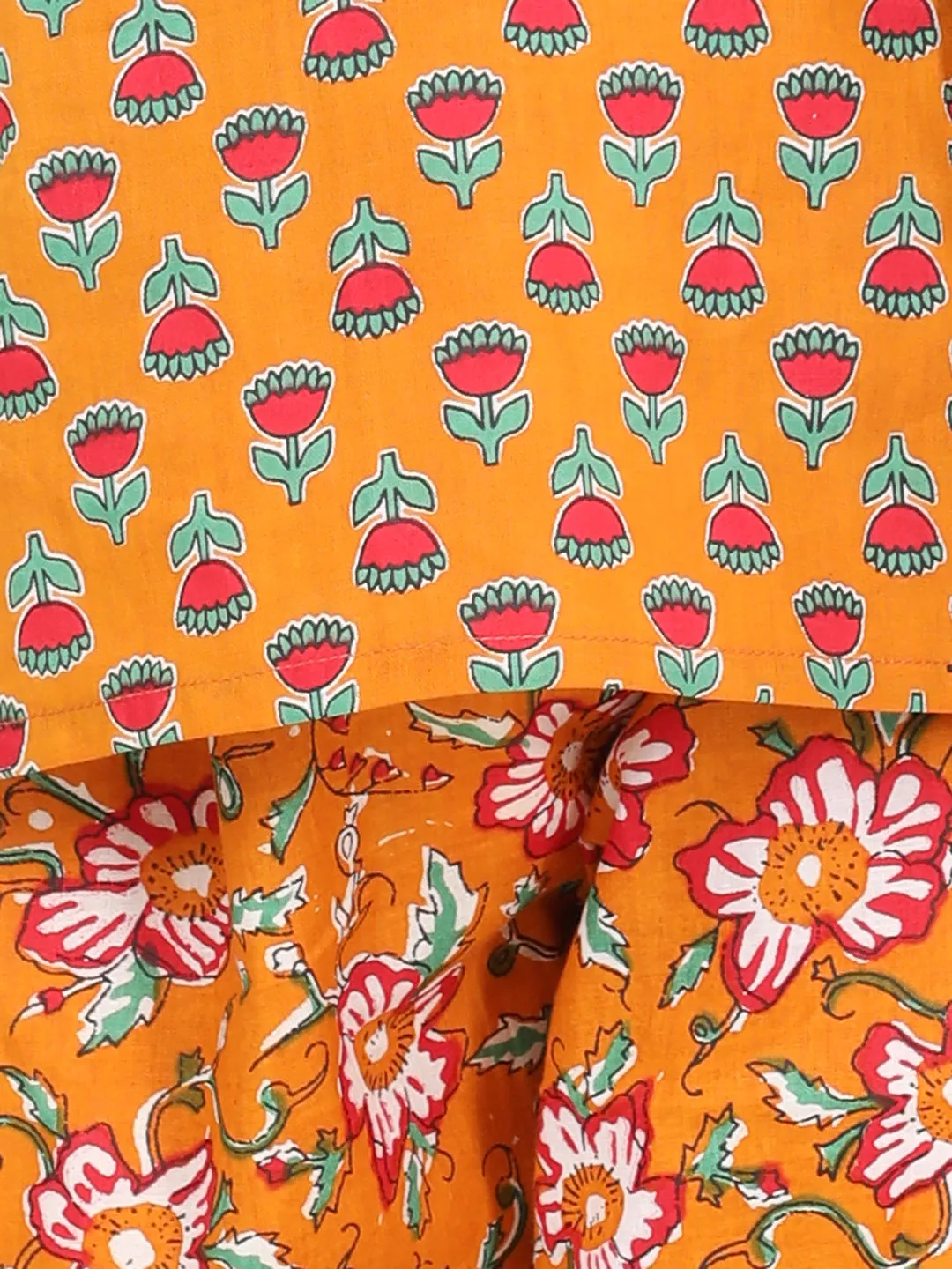 Girls Pure Cotton Printed Top Harem pant Indo Western Clothing Set - Orange