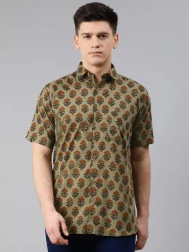 Green Cotton Short Sleeves Shirts For Men-Mmh020