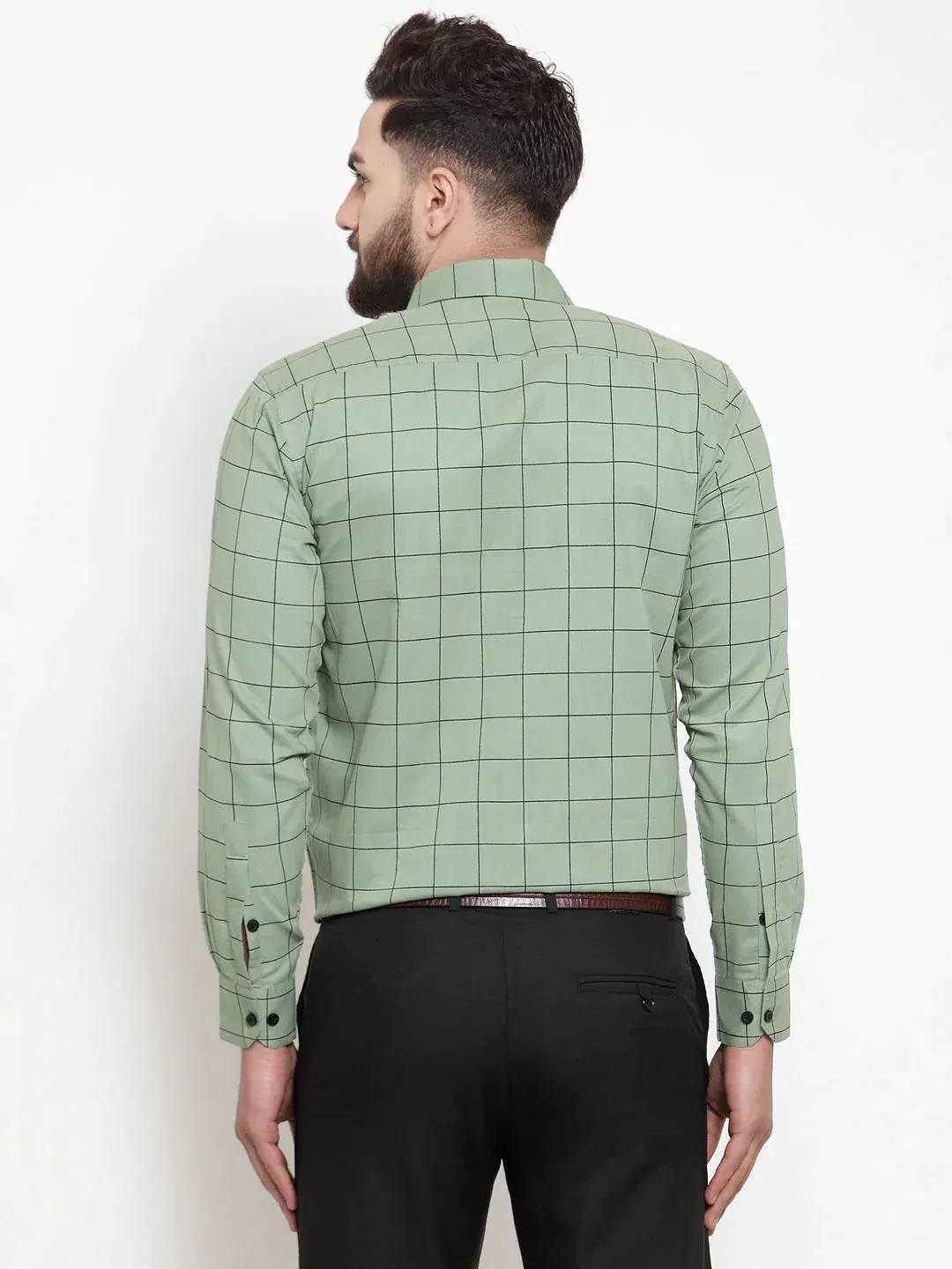 Green Men'S Cotton Checked Formal Shirts