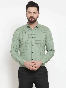 Green Men'S Cotton Checked Formal Shirts