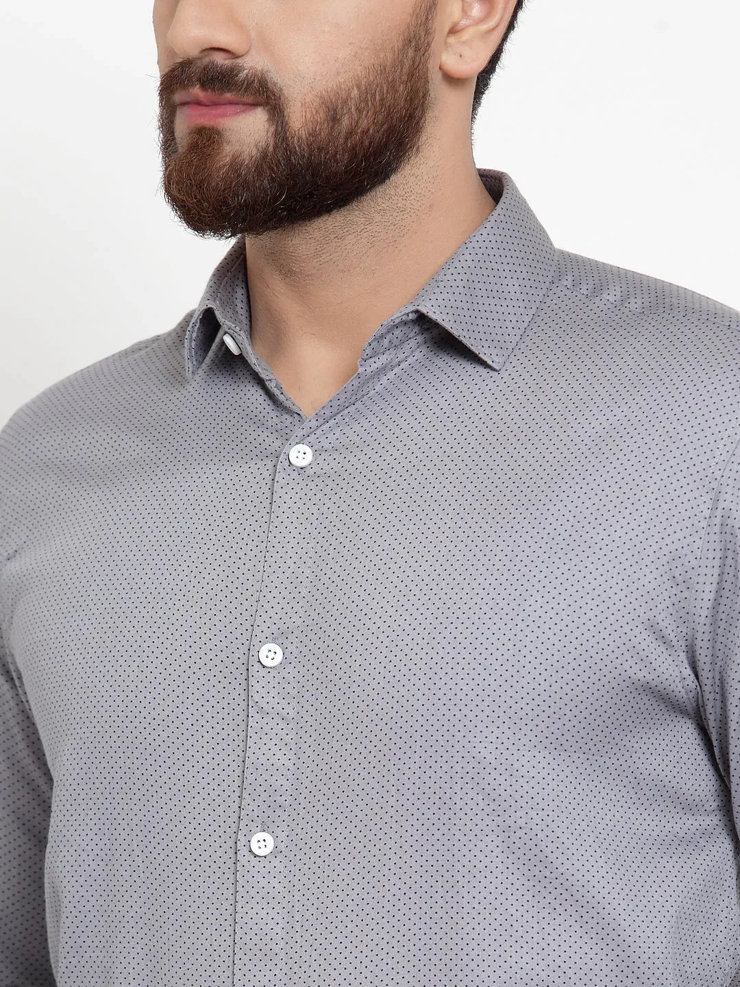 Grey Men'S Cotton Polka Dots Formal Shirts