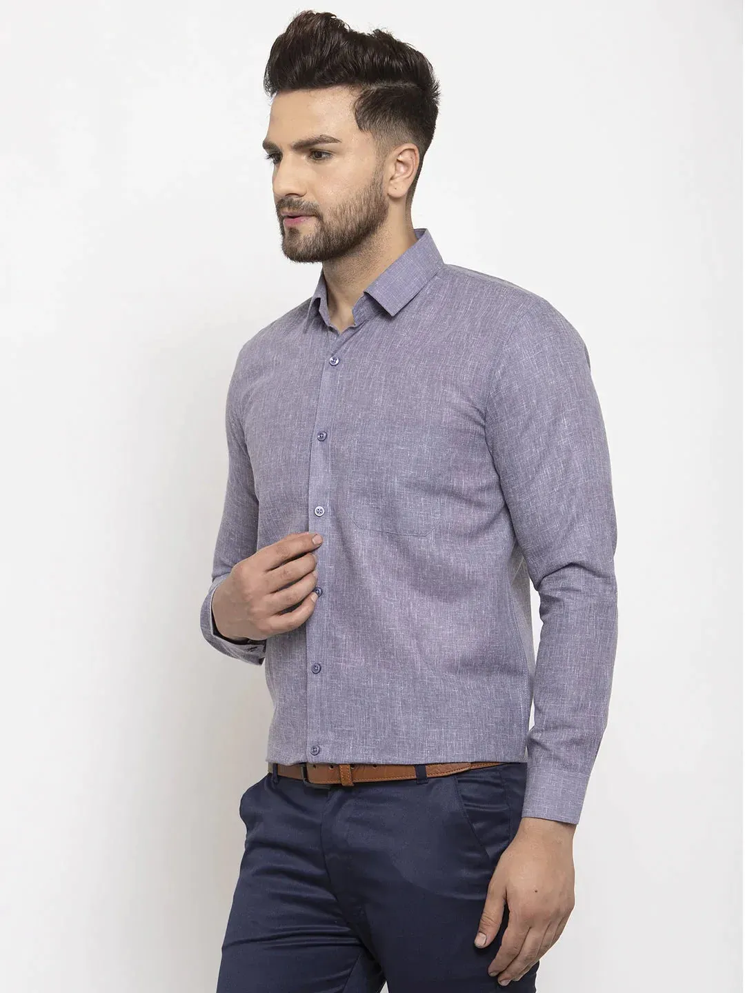 Grey Men'S Dobby Solid Formal Shirts