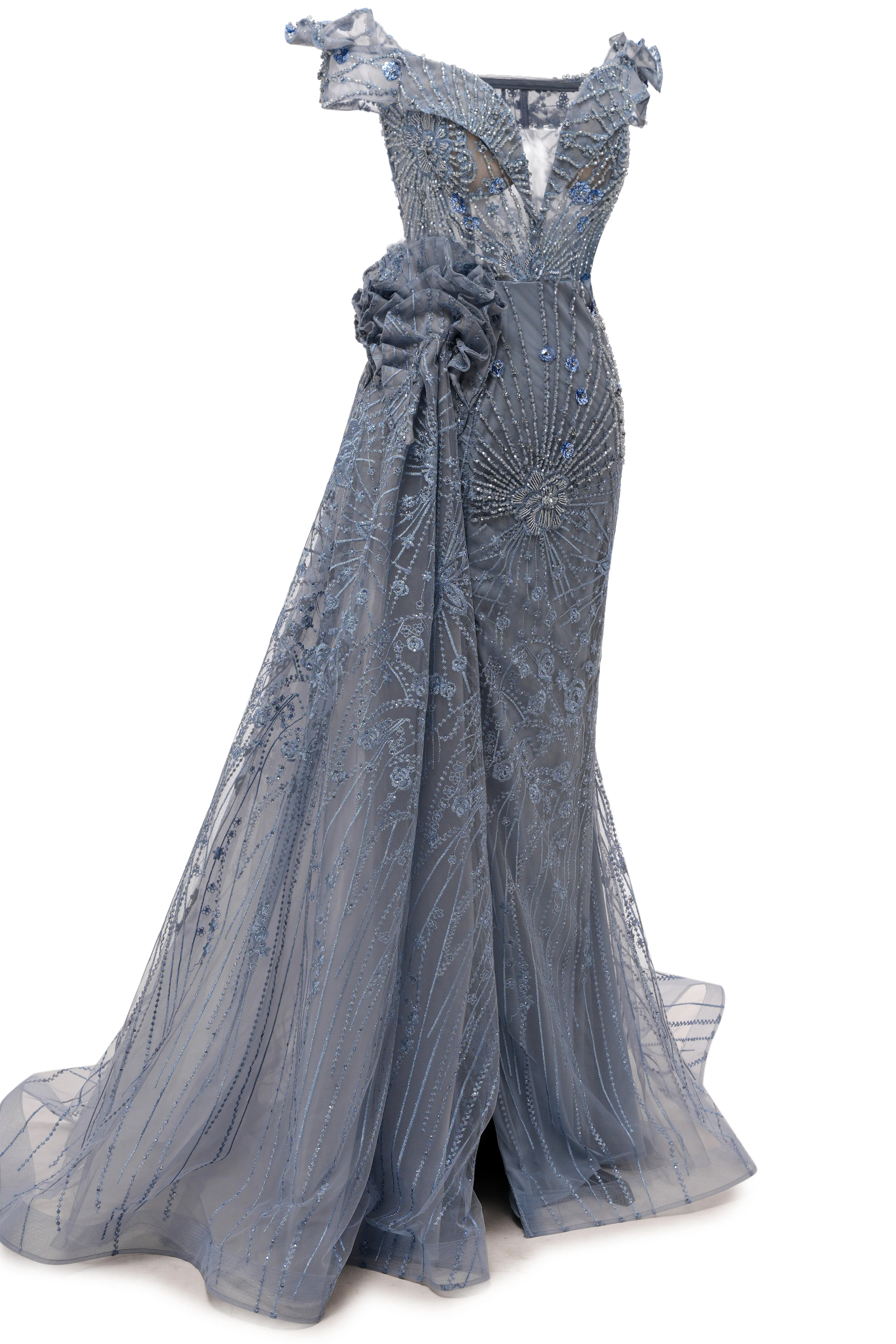 Grey Prom Dresses Mermaid Beading Tulle Off the Shoulder Women Evening Dresses