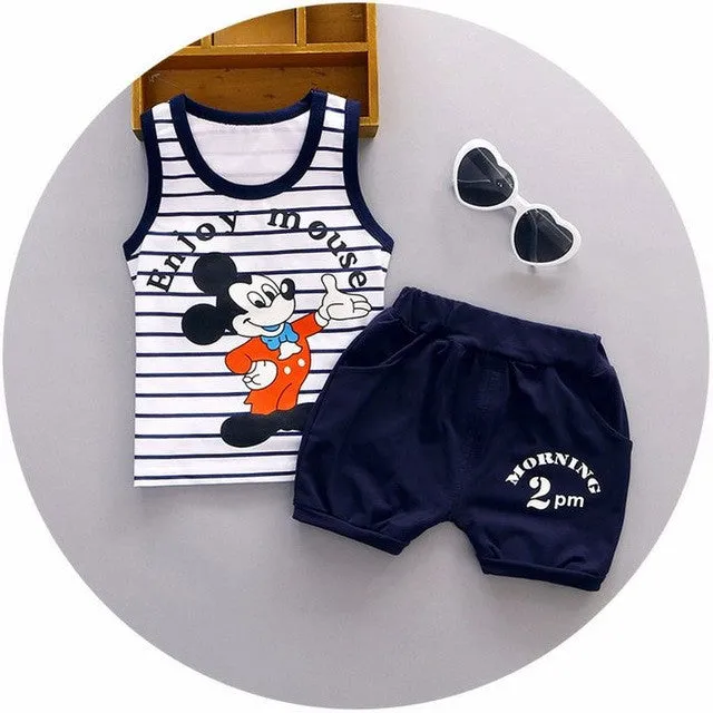 High quality baby boy clothes 2016 Summer cotton baby clothing set 2pc for 1 2 3 years old boys vest suit A021-108