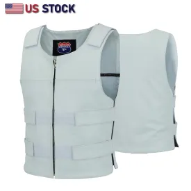 HL11643White Men White Bullet Proof Style Leather Vest For Bikers Club