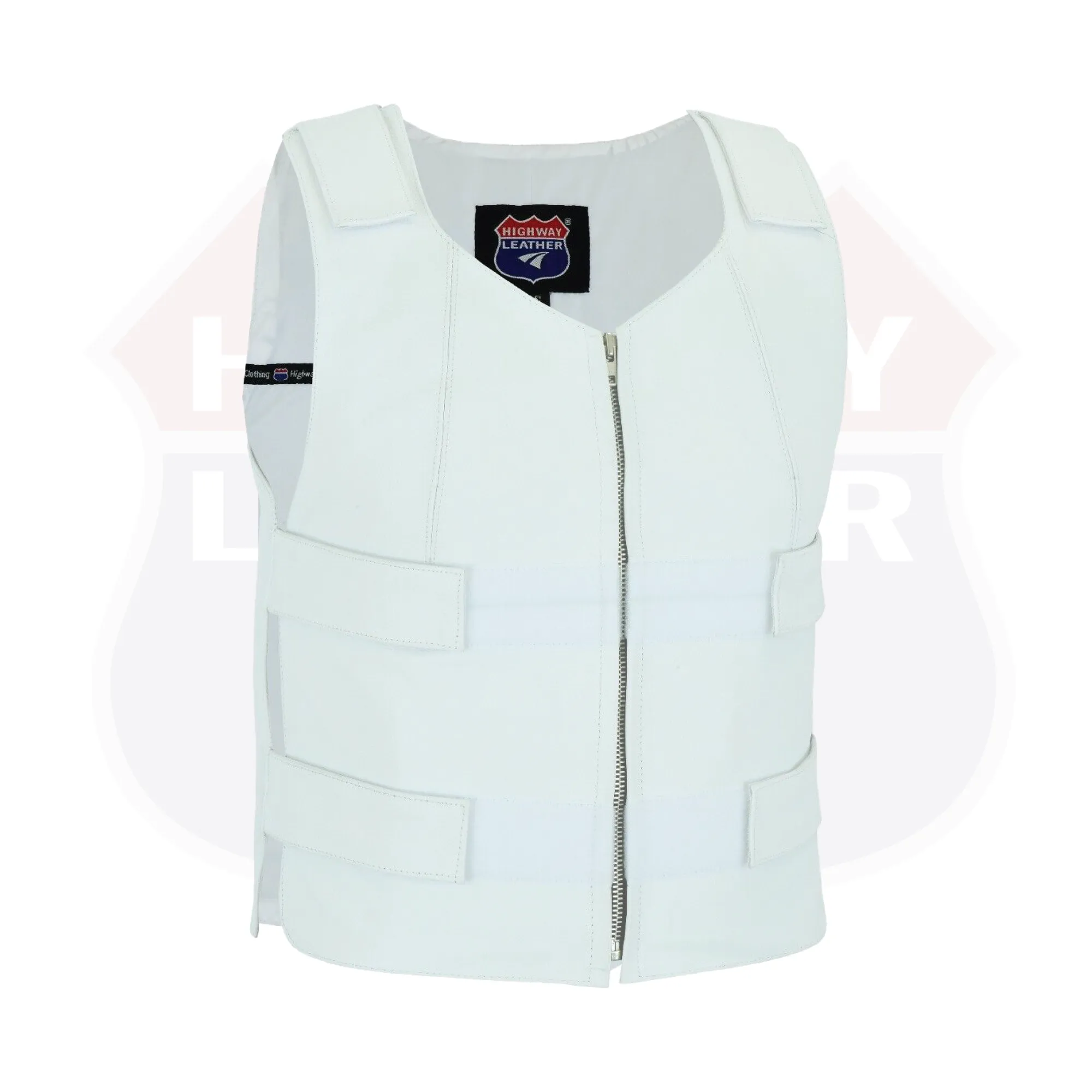 HL14945White Women White Bullet proof style leather Vest for Biker club