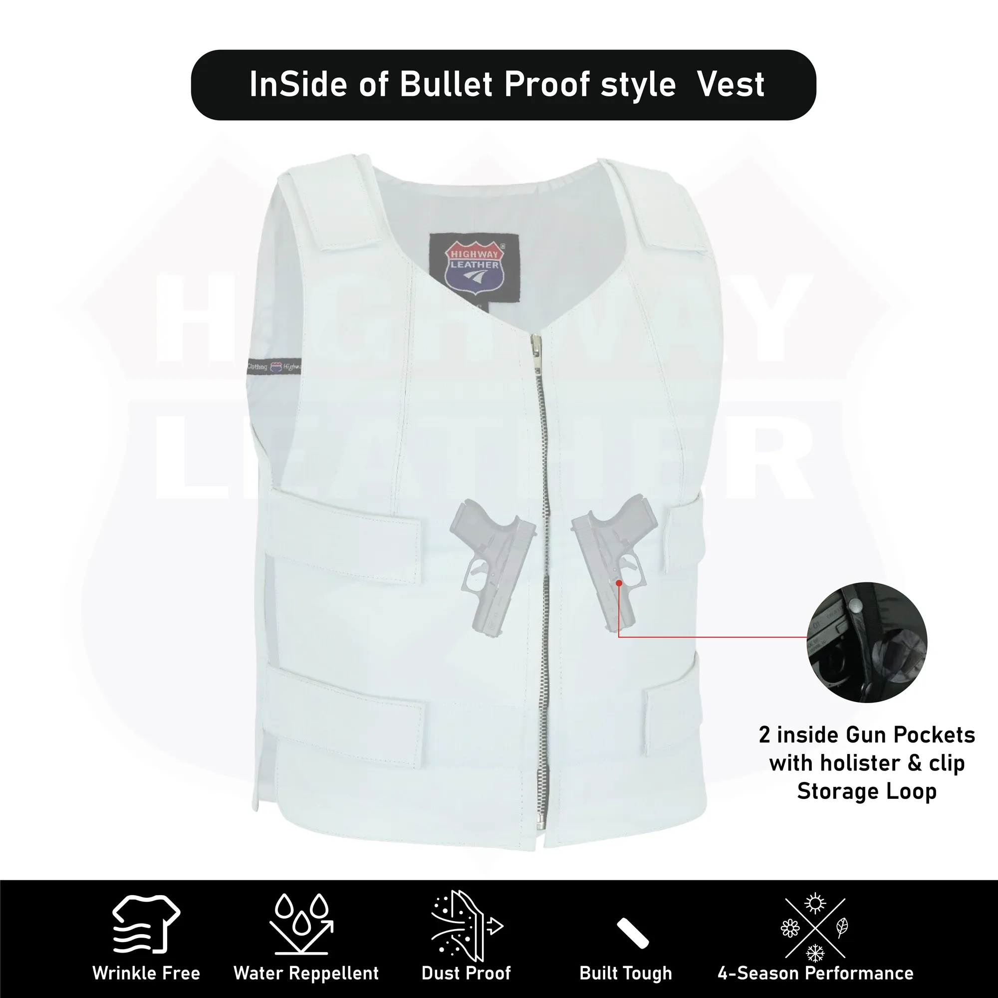 HL14945White Women White Bullet proof style leather Vest for Biker club