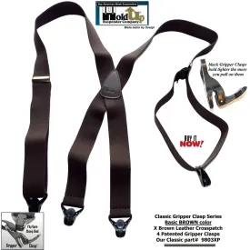 HoldUp Brand Basic Brown X-back Classic Series Holdup Suspenders with gripper clasps