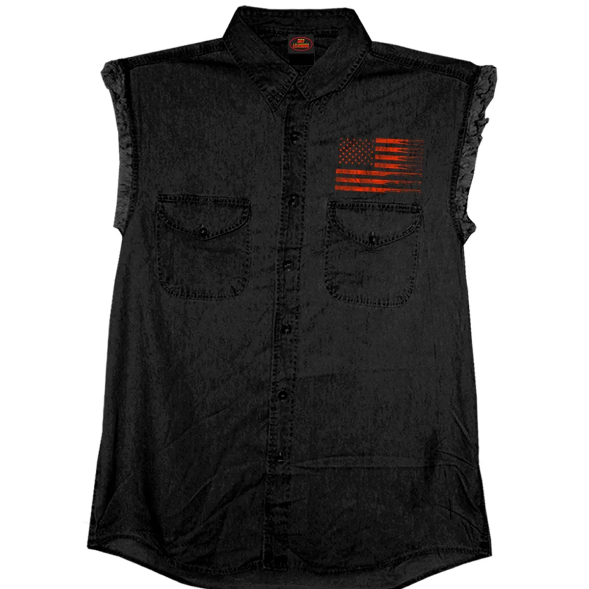 Hot Leathers GMD5430 Mens Black Flag Bullets Sleeveless Black Denim Shirt