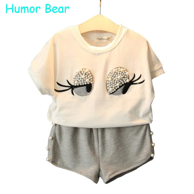 Humor Bear Girls Clothing Set Pearl Girls Clothes Set Lovely Long Eyelashes Toddler Girl tops   Pants Girls Suit Kids Clothes