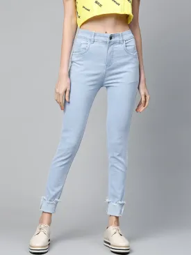 Ice Blue Uneven Raw Basic Jeans