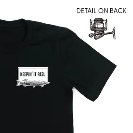 Keepin' It Reel Pocket Design on Front w/ Fishing Reel on Back - Unisex Tee