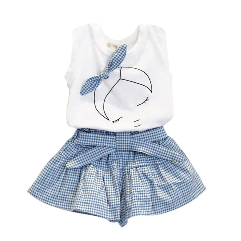 Kid Baby Girl Clothes Set Bowknot T-shirt Tops   Plaids&Check Dress Skirt Pants Outfits