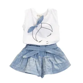 Kid Baby Girl Clothes Set Bowknot T-shirt Tops   Plaids&Check Dress Skirt Pants Outfits