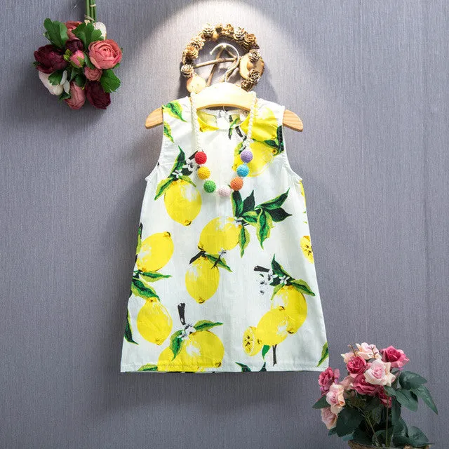 Kids Dresses for Girls Children Girl Summer Dress Kids Clothes ropa de ninas Cotton Lemon Print Yellow Sundress Girls Dresses