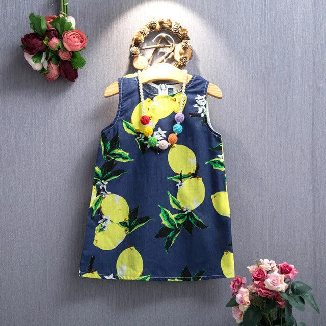 Kids Dresses for Girls Children Girl Summer Dress Kids Clothes ropa de ninas Cotton Lemon Print Yellow Sundress Girls Dresses