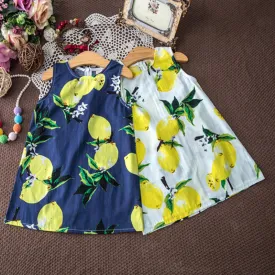 Kids Dresses for Girls Children Girl Summer Dress Kids Clothes ropa de ninas Cotton Lemon Print Yellow Sundress Girls Dresses