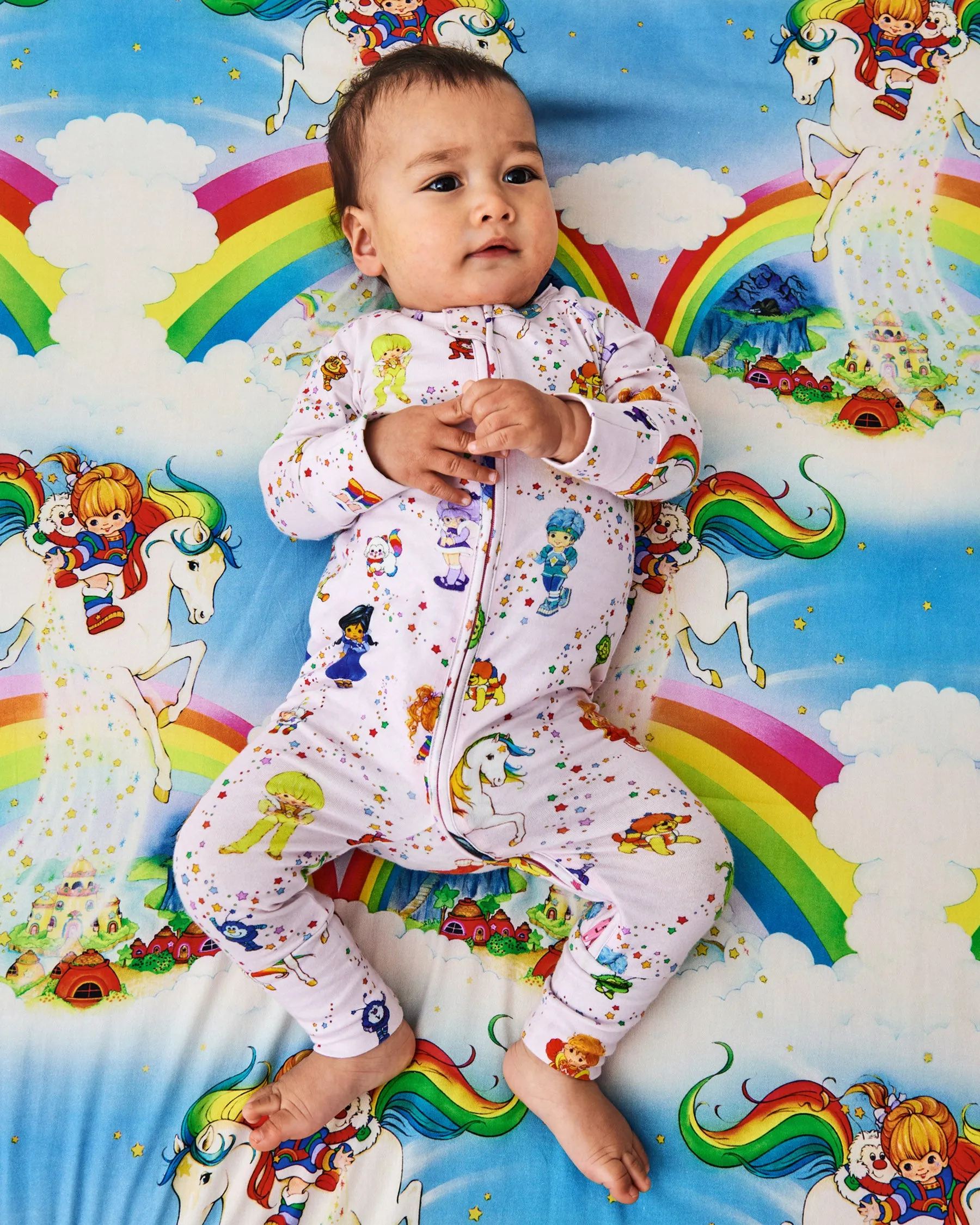 Kip & Co x Rainbow Brite Star Shower Organic Long Sleeve Zip Romper