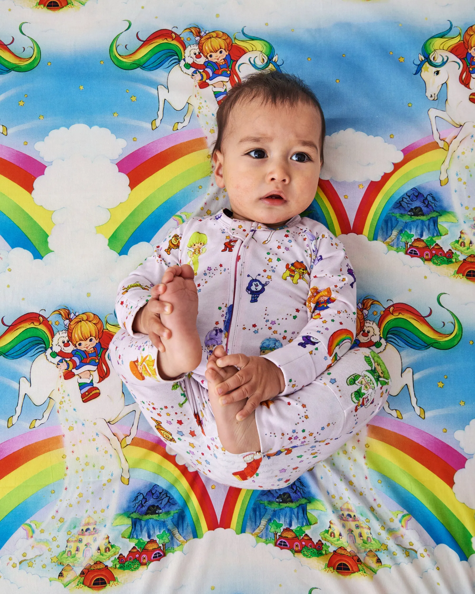 Kip & Co x Rainbow Brite Star Shower Organic Long Sleeve Zip Romper