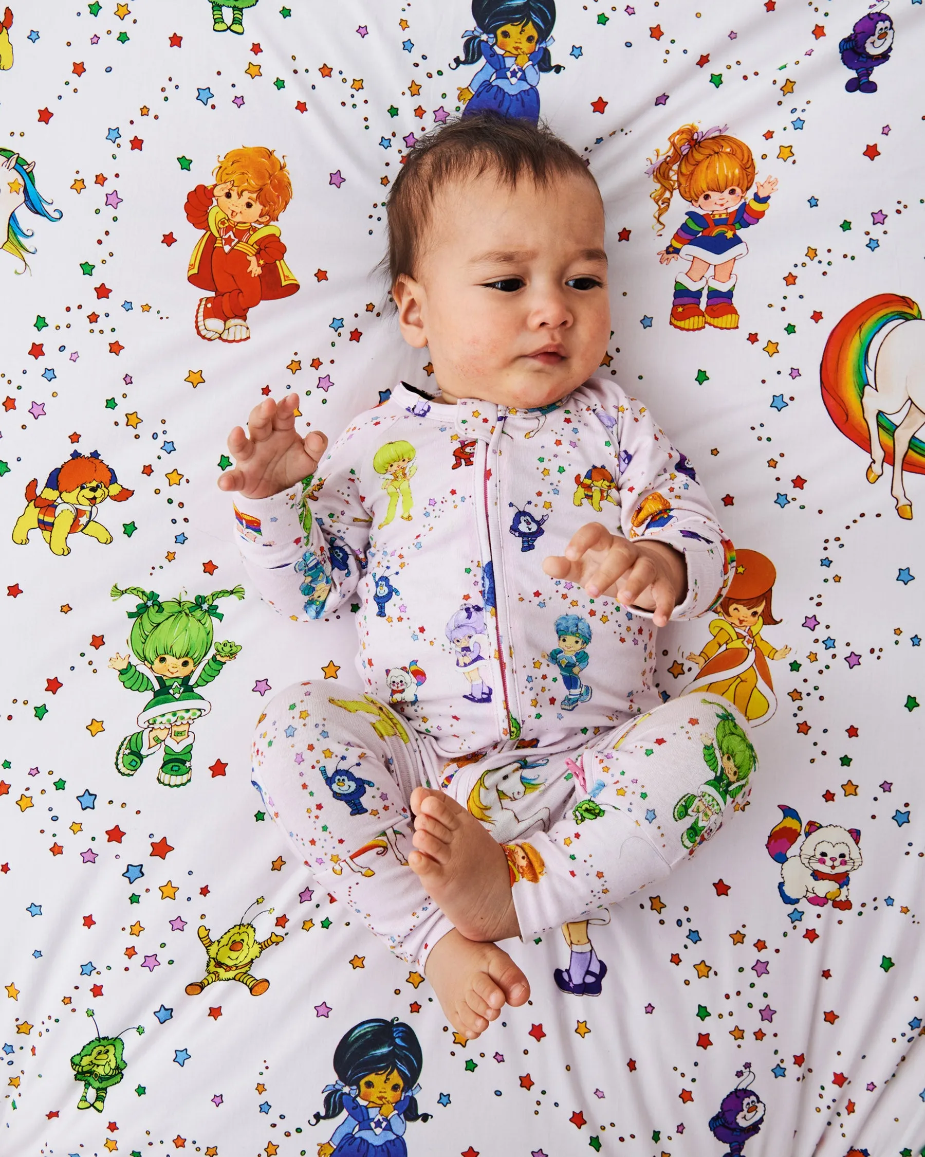 Kip & Co x Rainbow Brite Star Shower Organic Long Sleeve Zip Romper