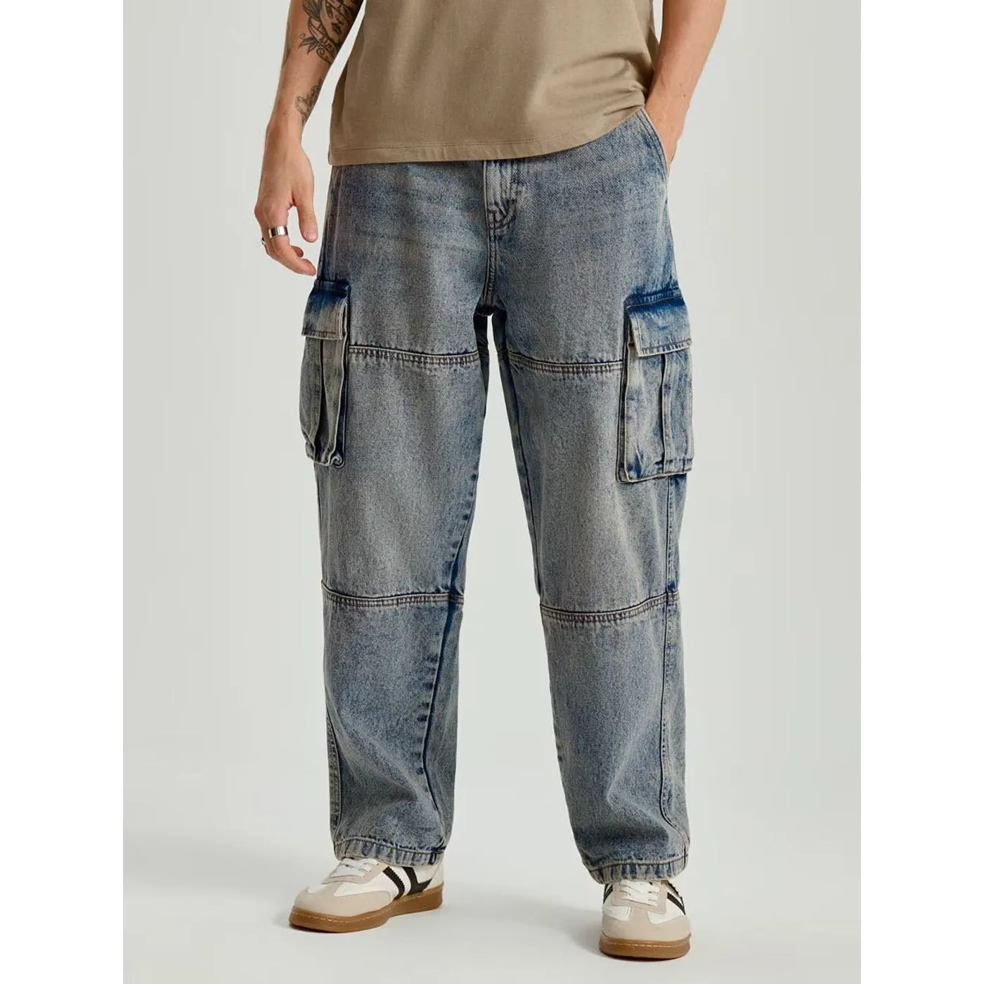 Marine Wide Leg Cargo Jeans