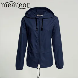 Meaneor thin trench coat for Women Windbreaker Hooded 2017 autumn winter Lightweight Waterproof Sun protection casual Rain coat