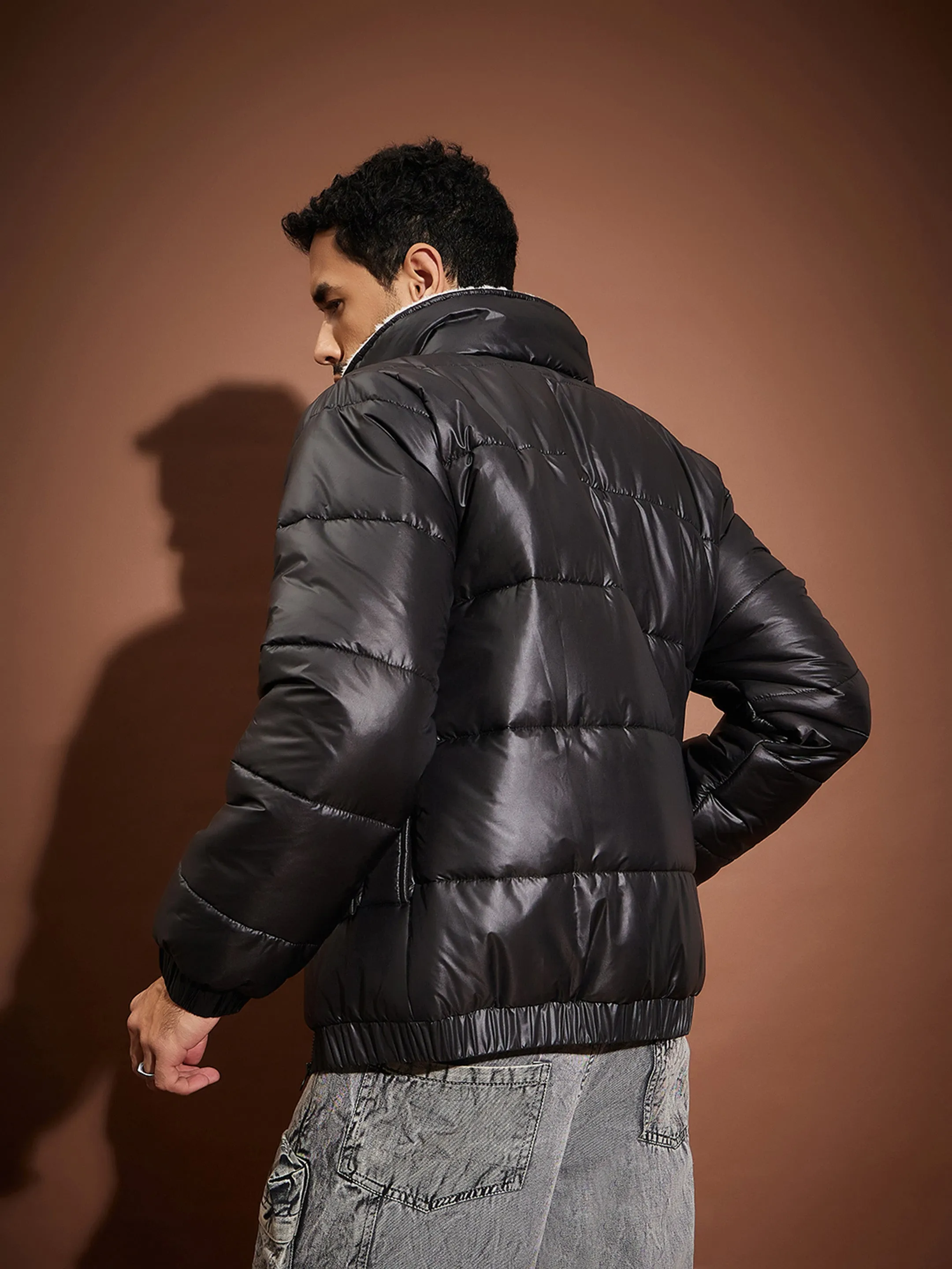 Men Black Front Pocket Puffer jacket