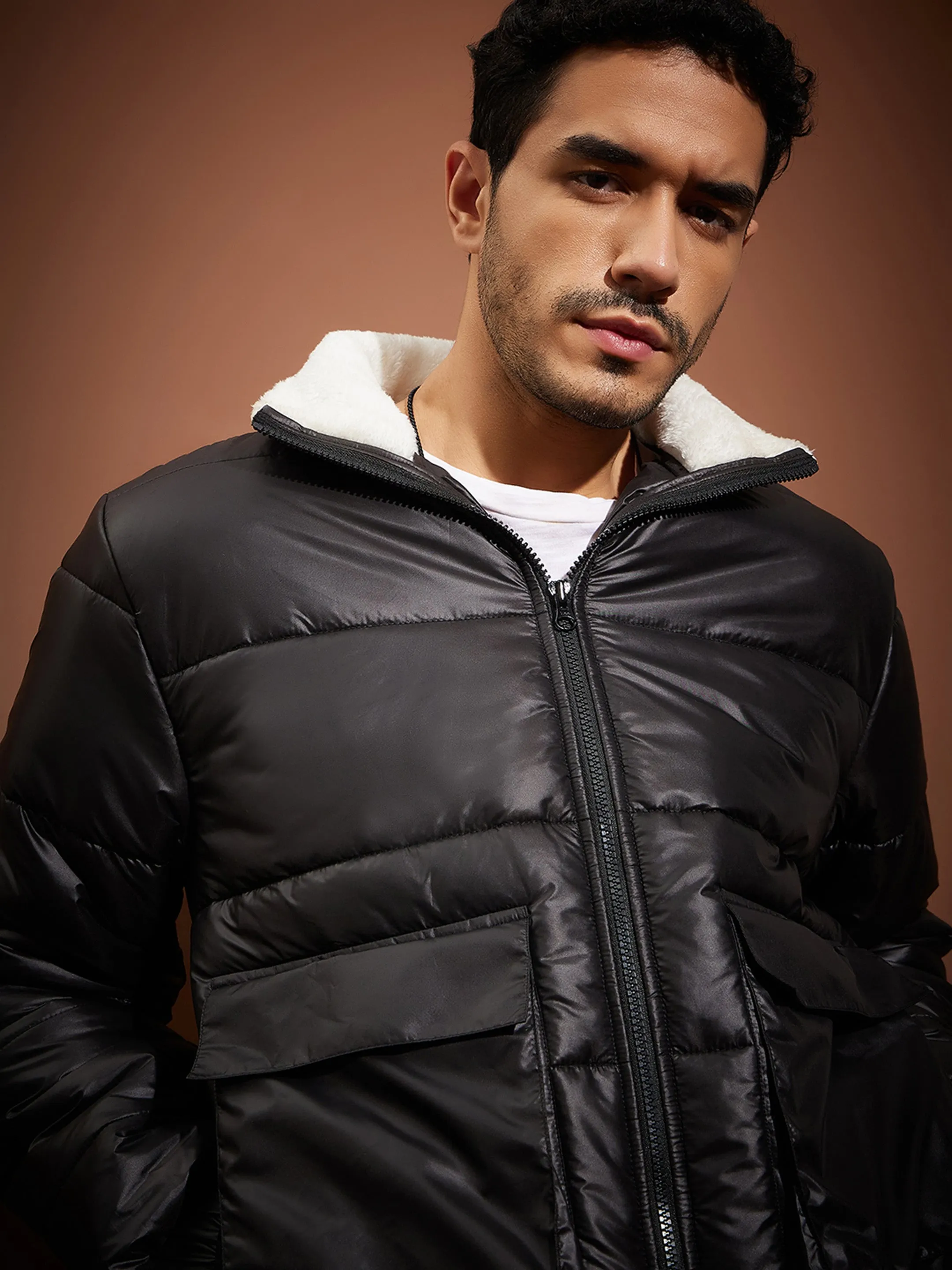 Men Black Front Pocket Puffer jacket