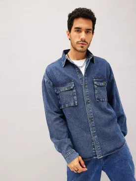 Men Blue Denim Oversized Shirt