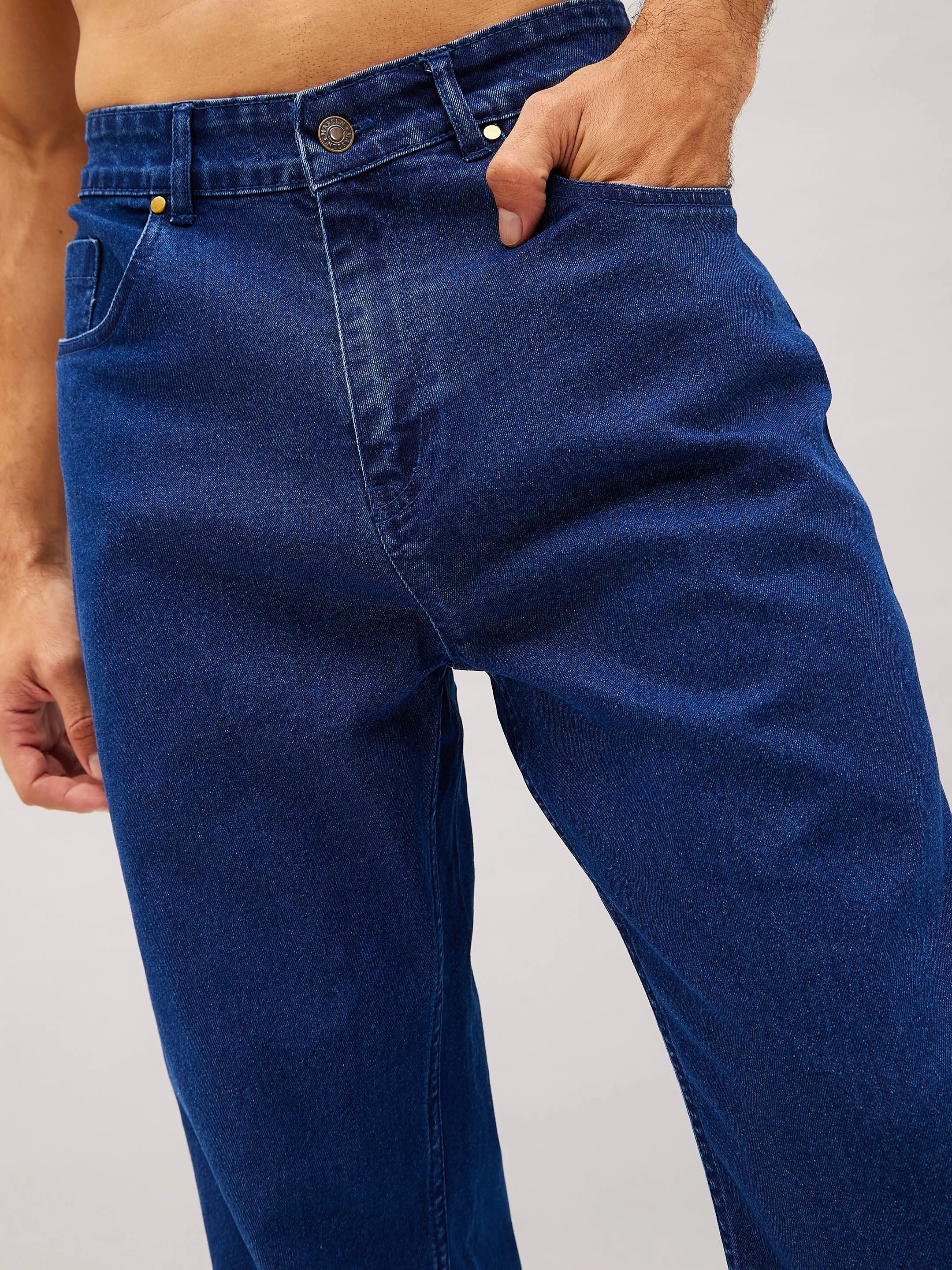 Men Navy Washed Relax Fit Jeans