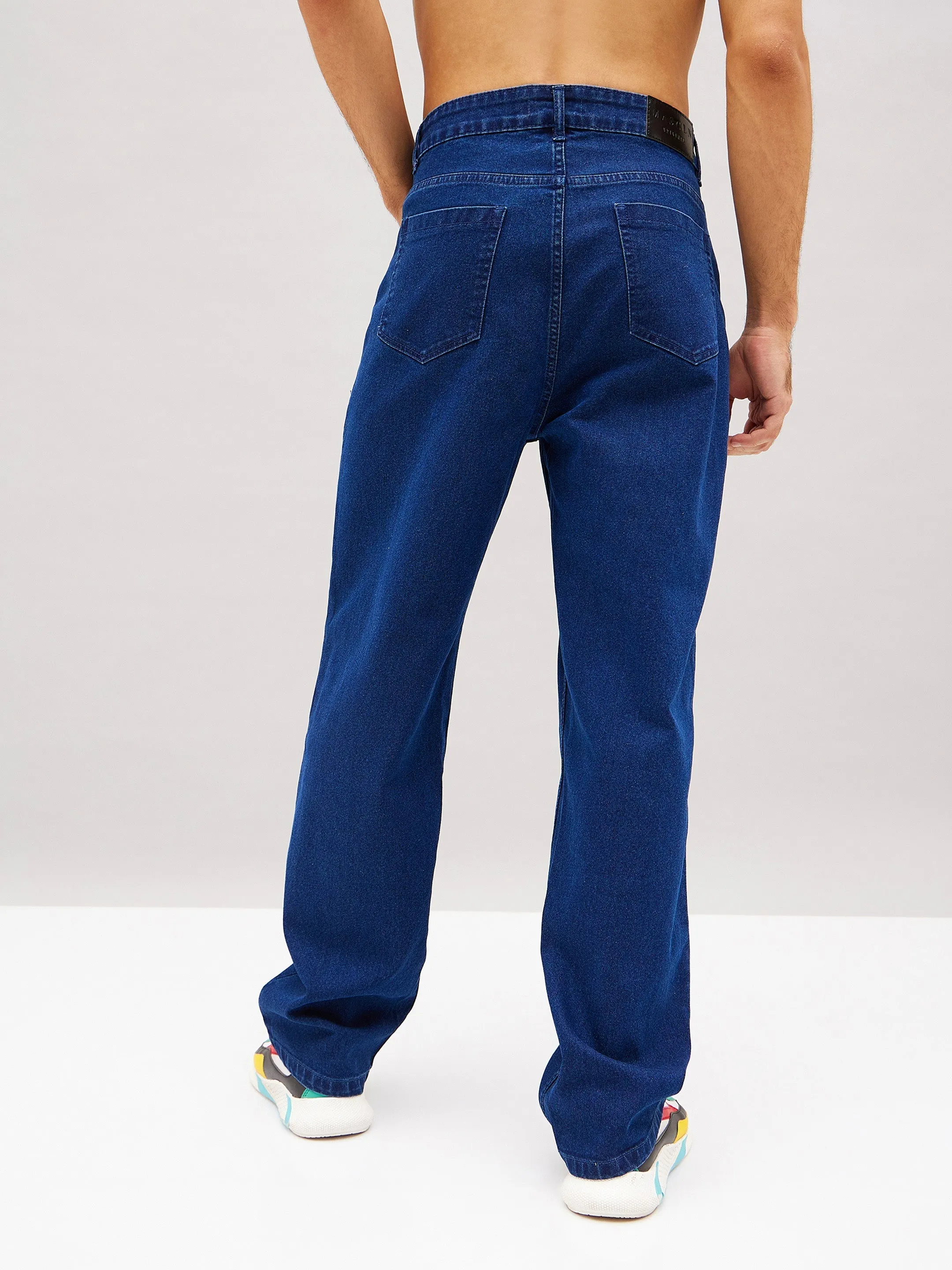 Men Navy Washed Relax Fit Jeans