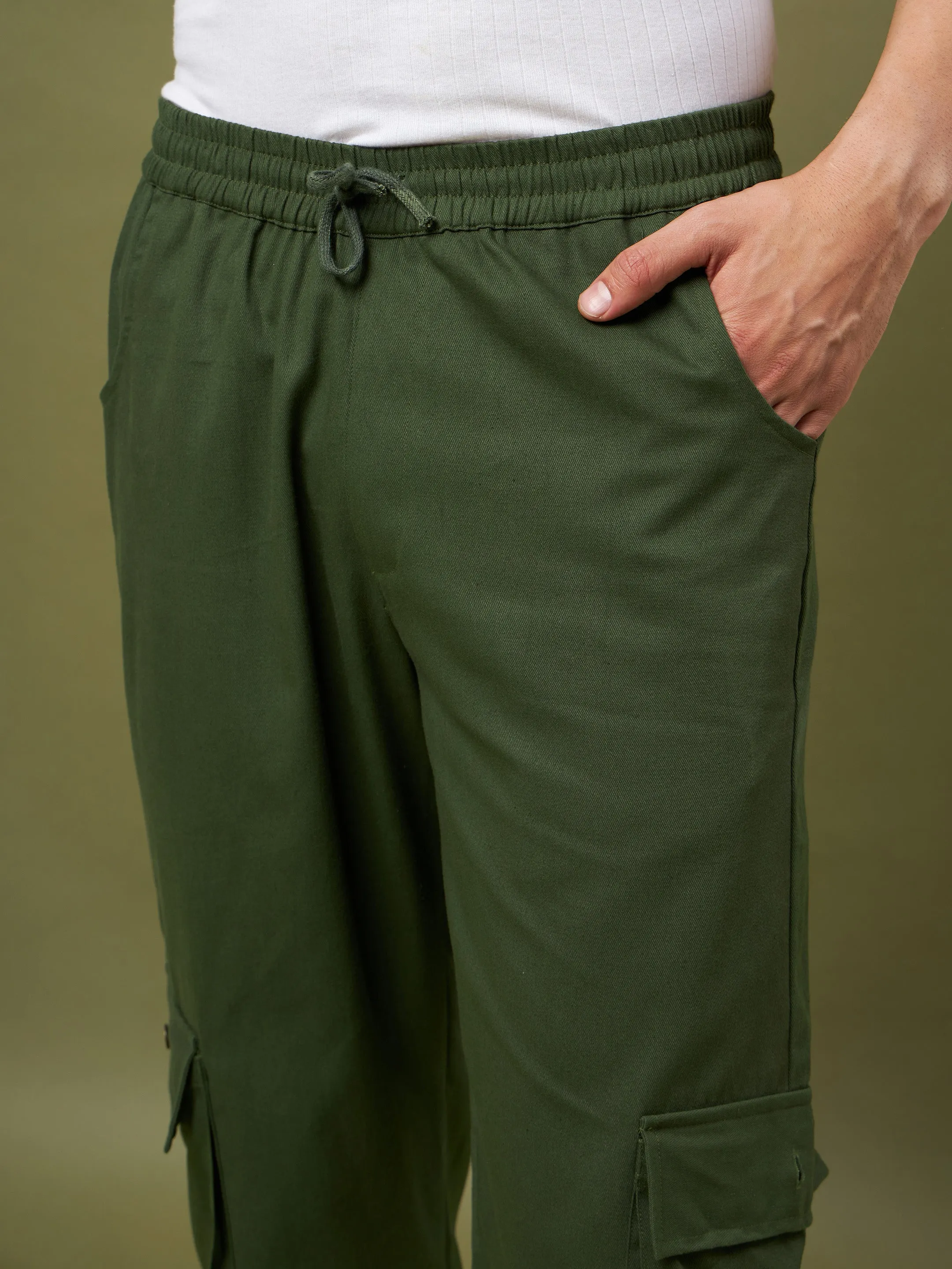 Men Olive Twill Cargo Pants