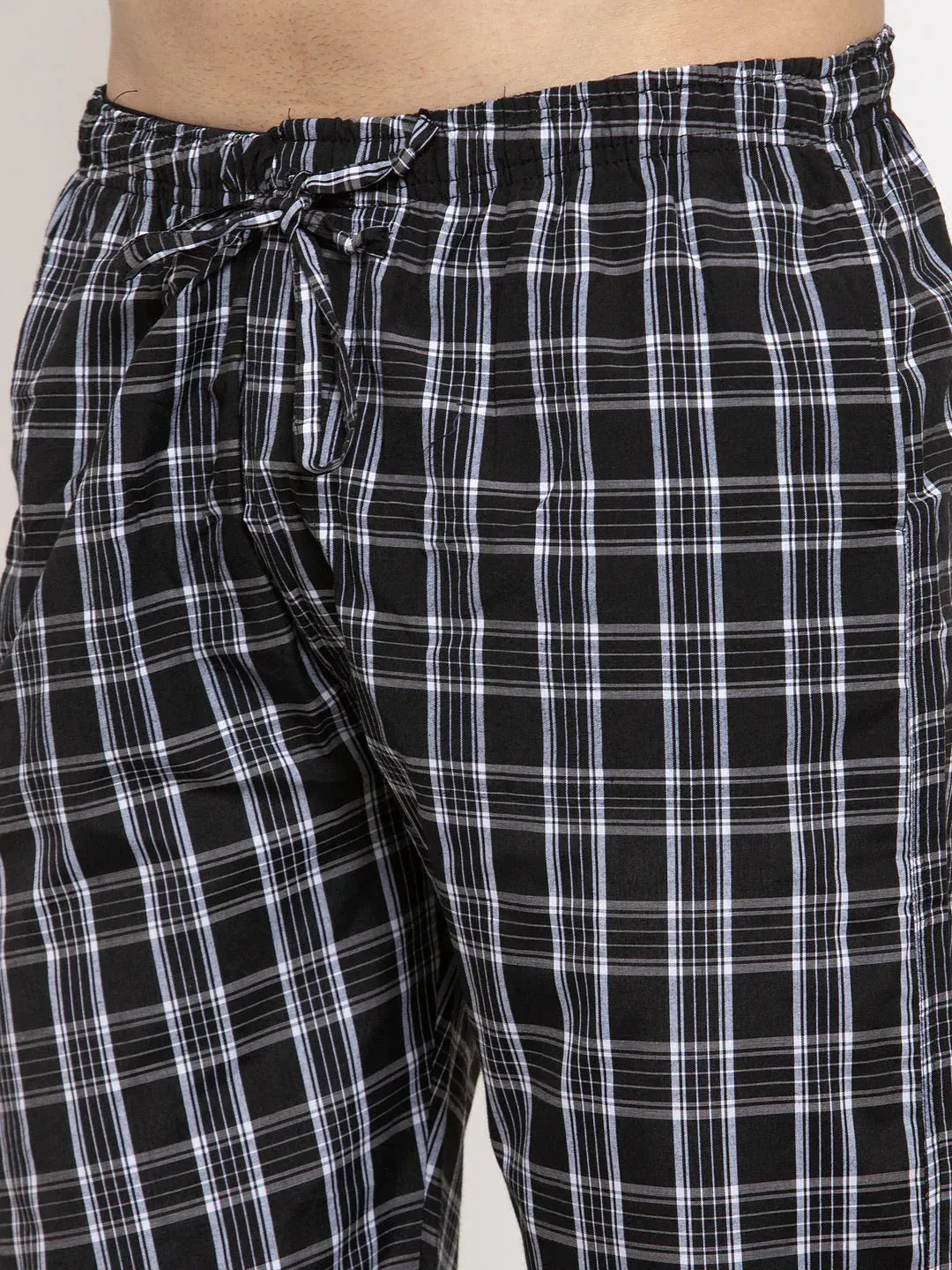 Men'S Black Checked Cotton Track Pants