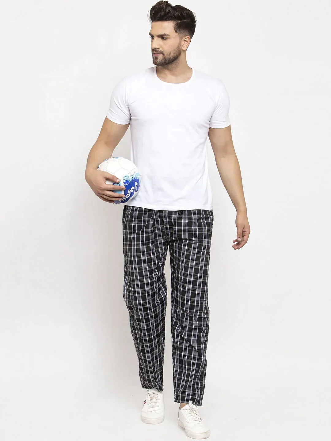 Men'S Black Checked Cotton Track Pants