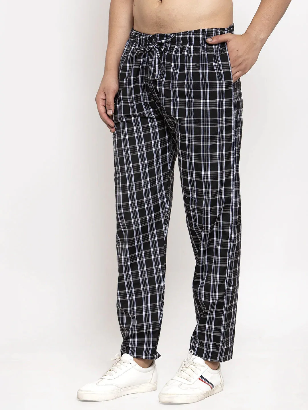 Men'S Black Checked Cotton Track Pants