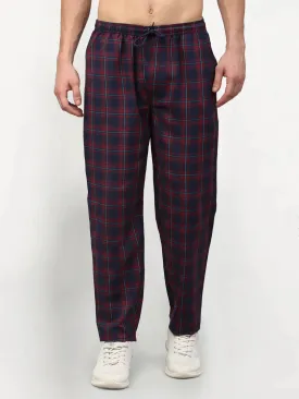 Men'S Blue Cotton Checked Track Pants