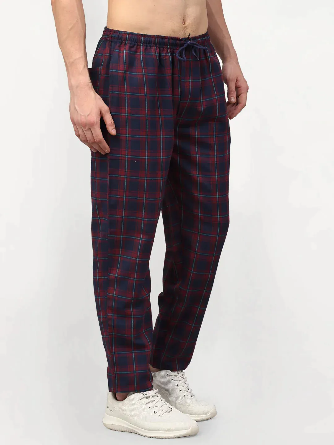 Men'S Blue Cotton Checked Track Pants