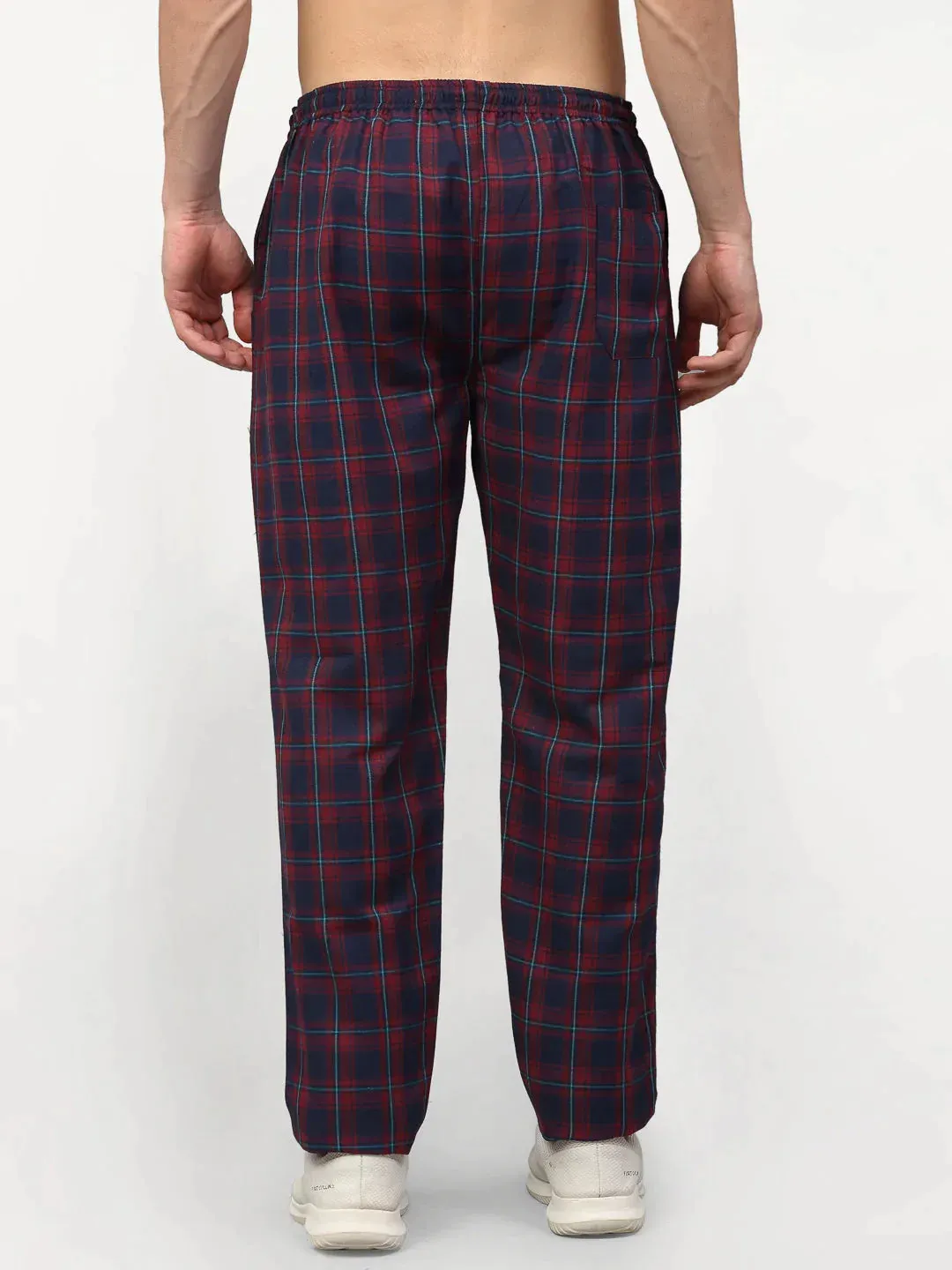 Men'S Blue Cotton Checked Track Pants