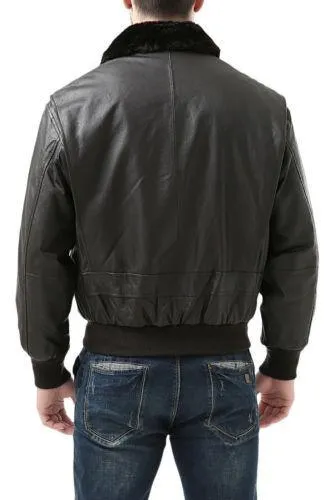 Men's Navy G-1 Cow Hide Leather Jacket Flight Bomber Jacket