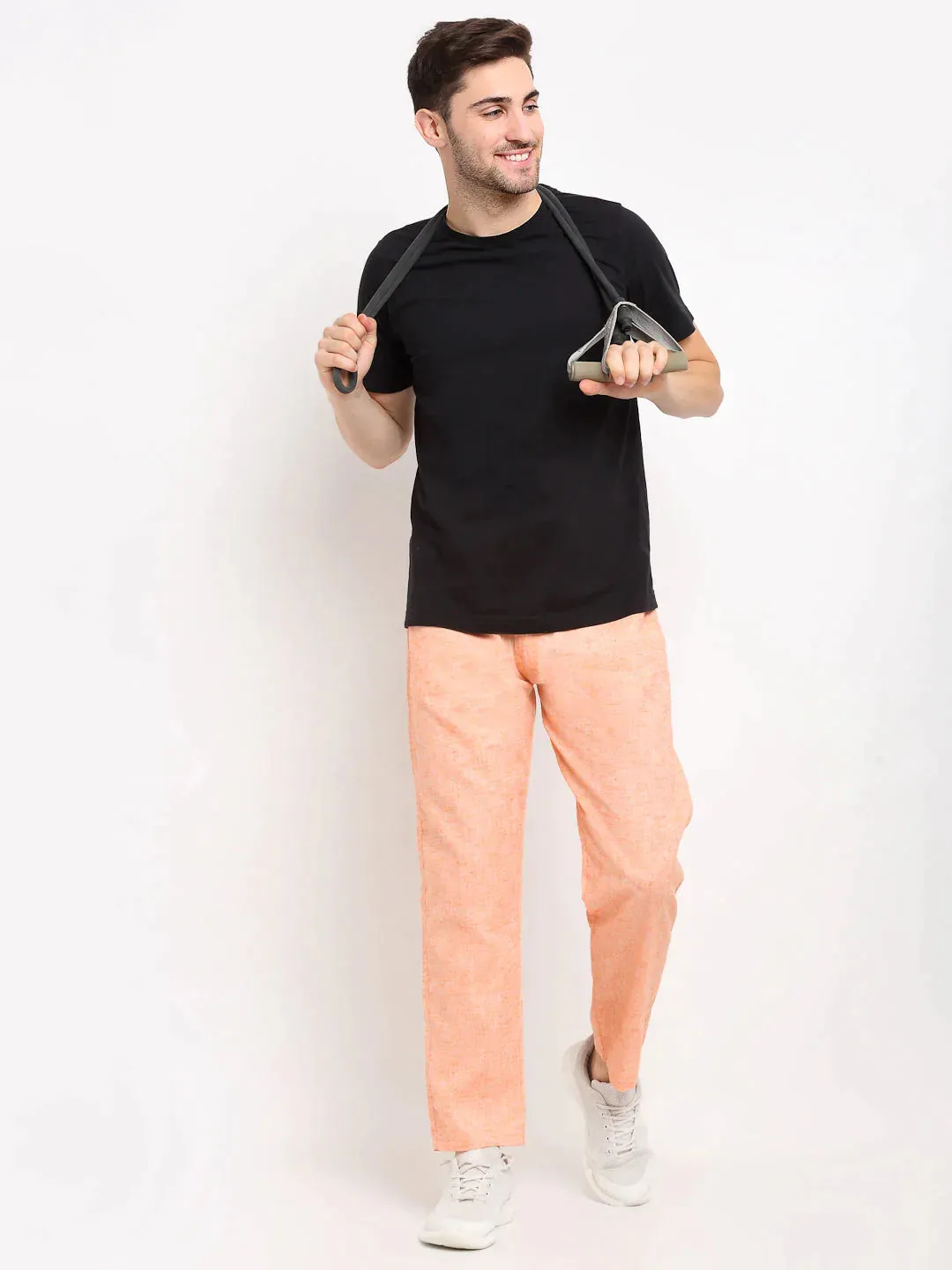 Men'S Orange Linen Cotton Track Pants