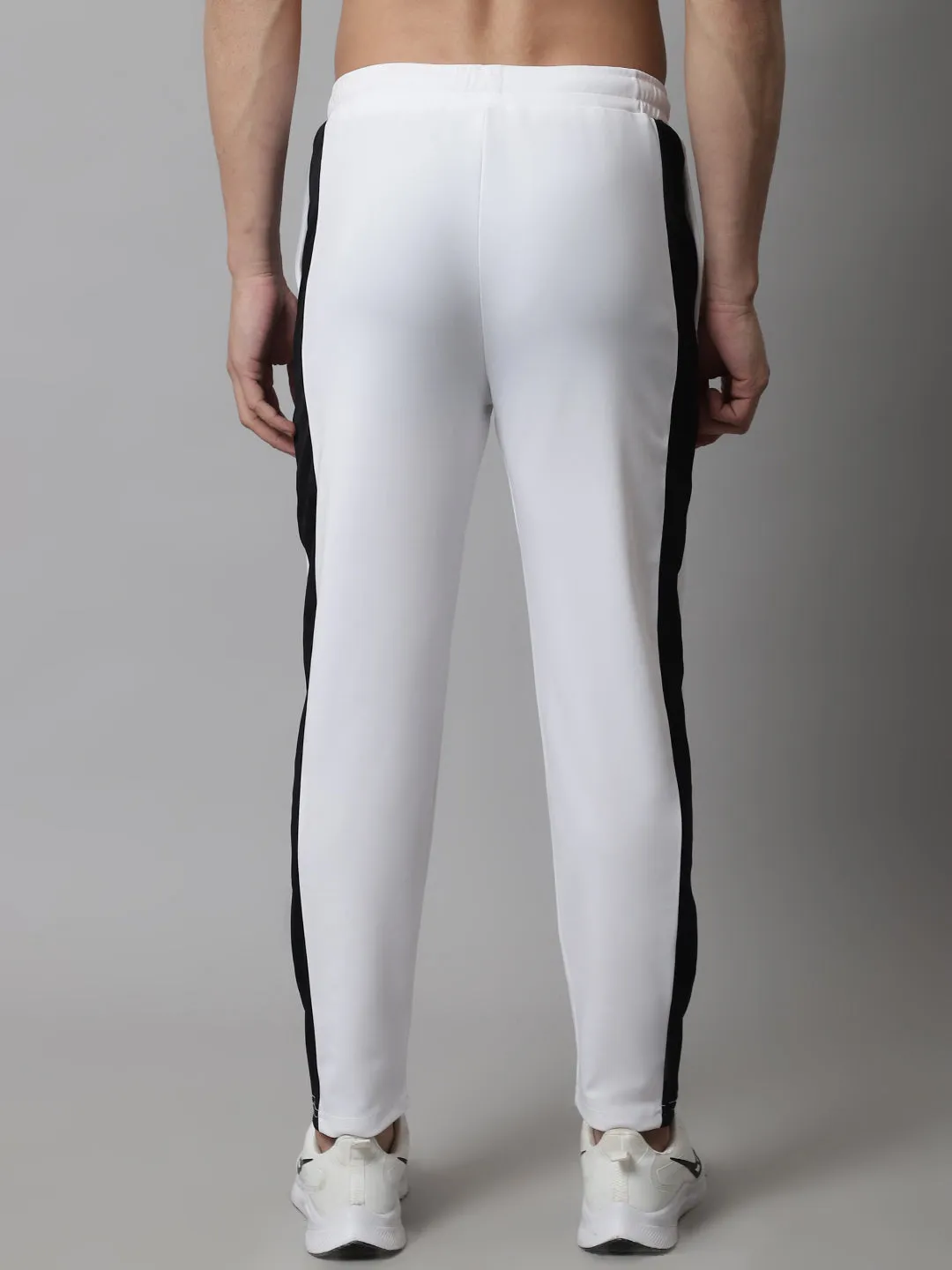 Men'S White And Black Striped Streachable Lycra Trackpants