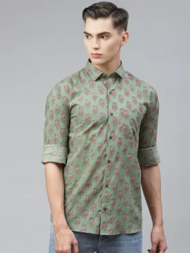 Millennial Men Green Cotton Full Sleeves Shirt