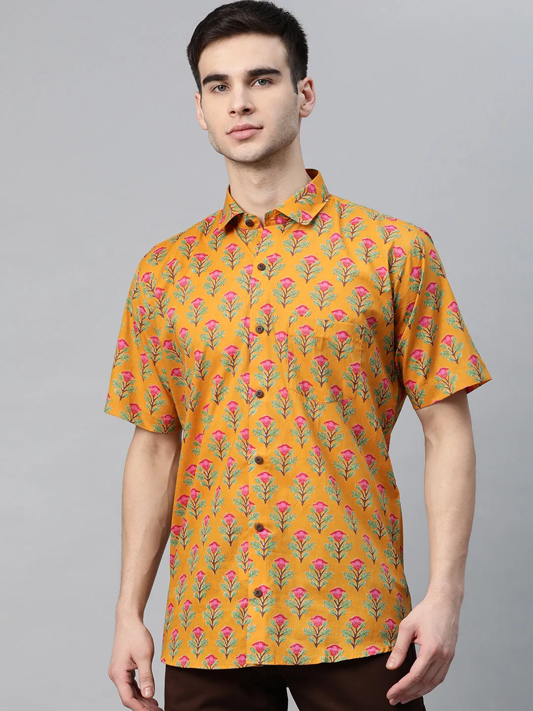 Millennial Men Mustard Cotton Half Sleeves Shirt-Mmh059