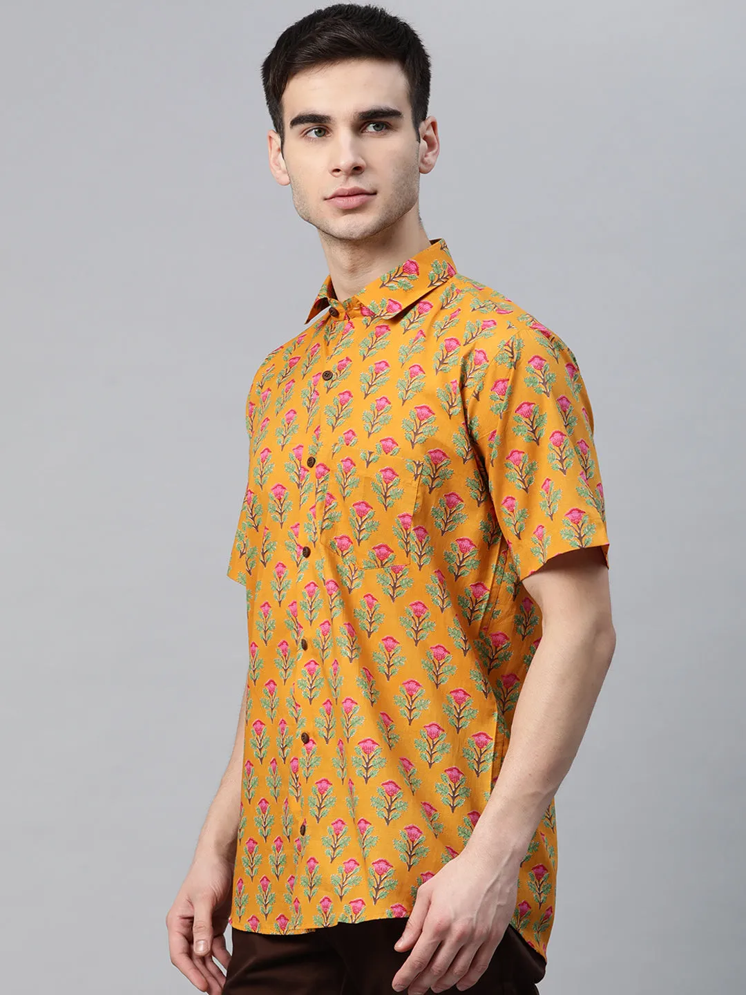 Millennial Men Mustard Cotton Half Sleeves Shirt-Mmh059