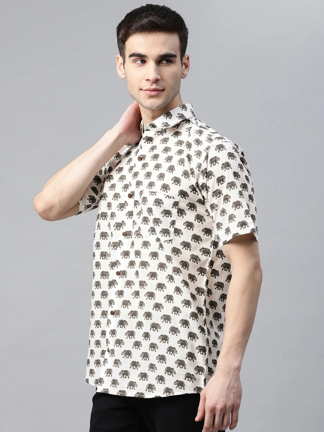 Millennial Men White Cotton Half Sleeves Shirt-Mmh055