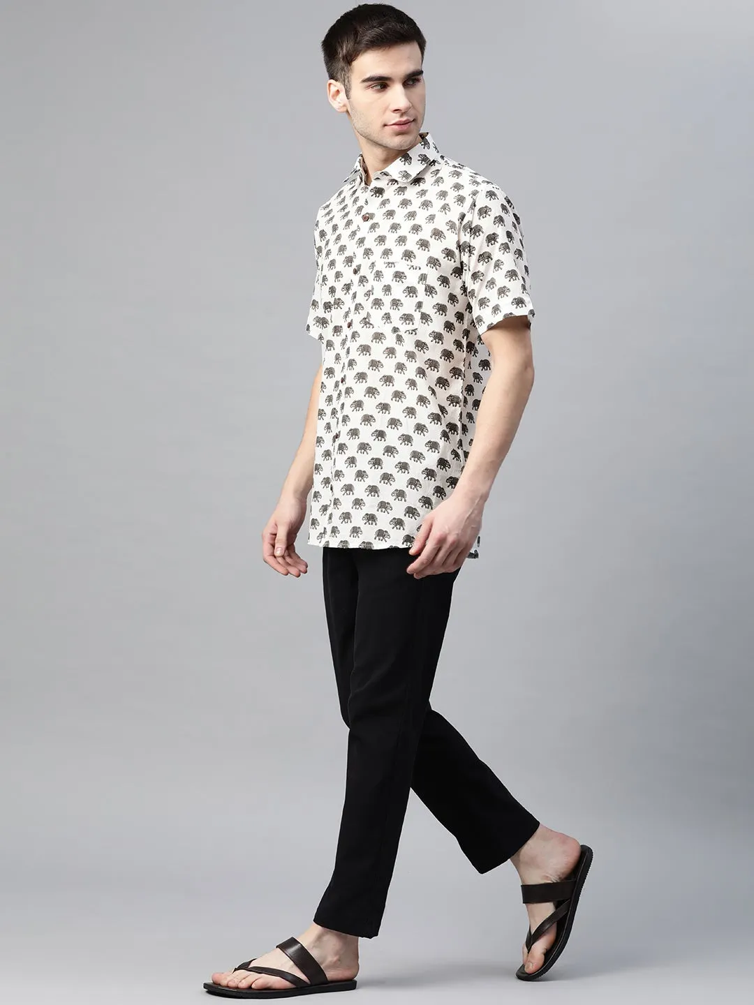 Millennial Men White Cotton Half Sleeves Shirt-Mmh055