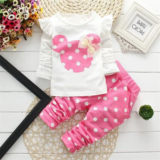 Monkids 2017 New Kids Clothes Girl Baby Long Rabbit Sleeve Cotton Minnie Casual Suits Baby Clothing Retail Children Suits